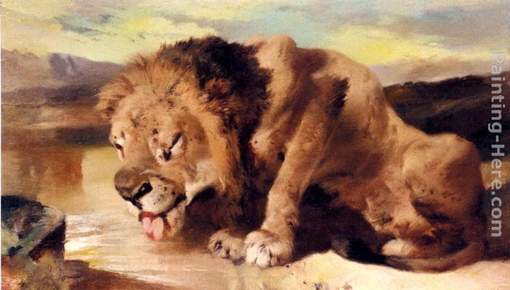 Lion Drinking At A Stream painting - Sir Edwin Henry Landseer Lion Drinking At A Stream art painting